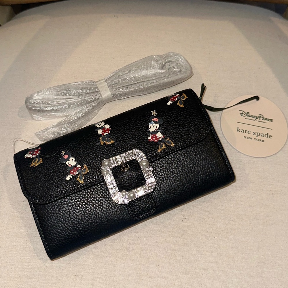 NWT Kate Spade Disney Parks Minnie Mouse Leather Wallet Crossbody Bag Buckle